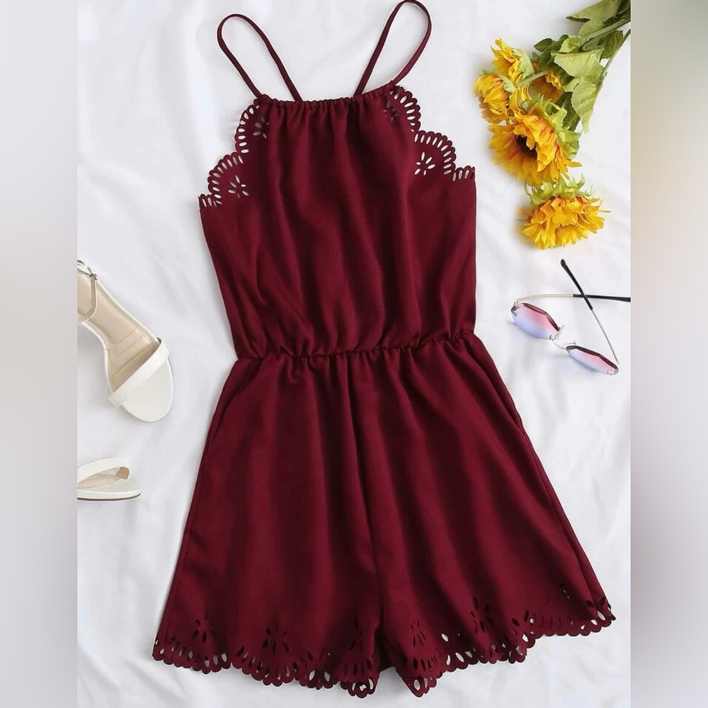 SHEIN- Burgundy Romper- Size Large
